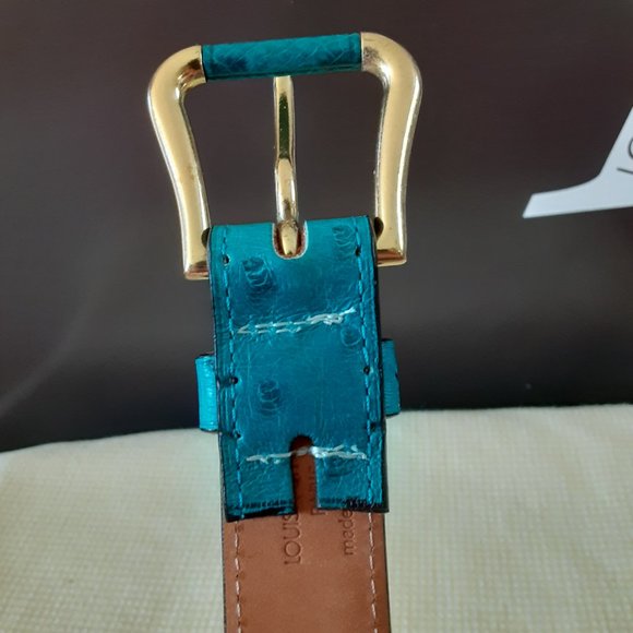 Extremely Rare Blue Stud Limited Edition Exotic Ostrich Skin Leather Belt Jeans - Picture 13 of 13